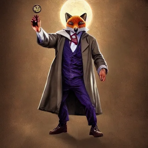 Prompt: fox in a lab coat, casting a magic spell, trending on artstation, doctor who