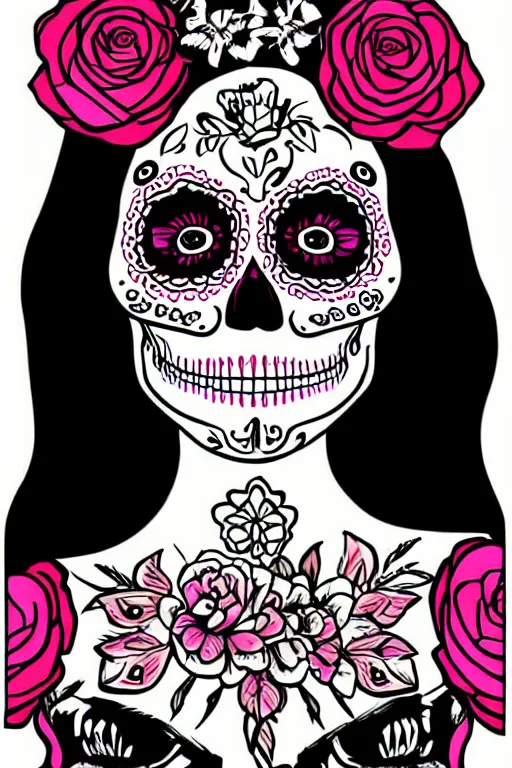Prompt: illustration of a sugar skull day of the dead girl, art by amr elshamy