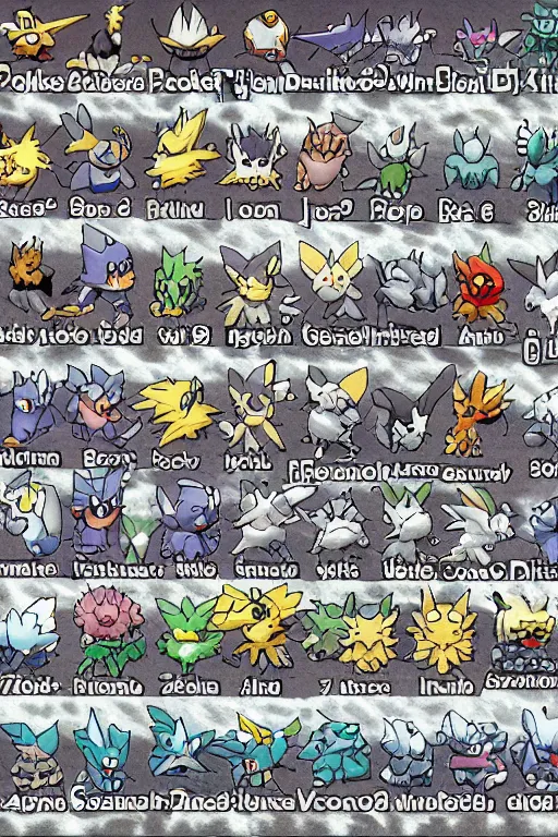 Prompt: Pokemon gen 1 sprite sheet