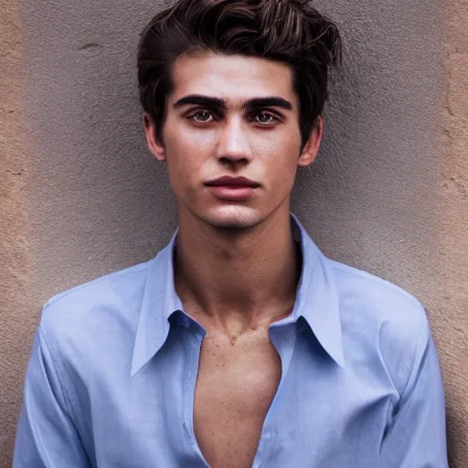Prompt: closeup portrait of attractive young male, zeiss lens, detailed, symmetrical, centered, fashion photoshoot, by Annie Leibovitz and Steve McCurry, David Lazar, Jimmy Nelsson, Breathtaking, 8k resolution, extremely detailed, beautiful, establishing shot, artistic, hyperrealistic, beautiful face, octane render