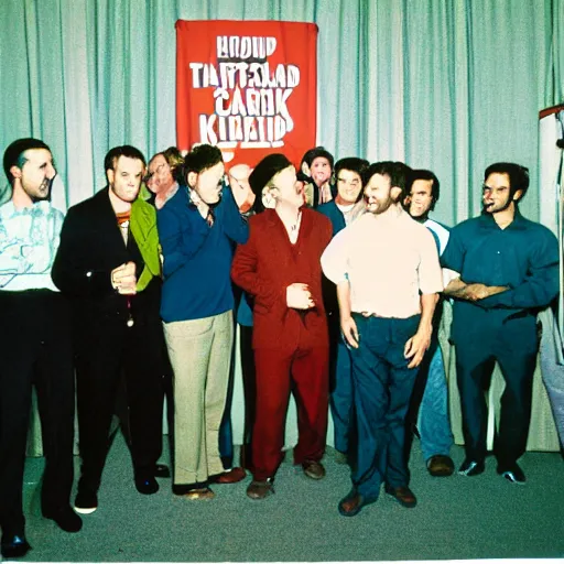 Image similar to retro color photograph of a late night standup comedy show, Kodak film photo
