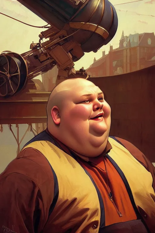 Image similar to an overweight man as a human cannonball, realistic painting, symmetrical, highly detailed, digital painting, artstation, concept art, smooth, sharp focus, illustration, cinematic lighting, art by artgerm and greg rutkowski and alphonse mucha