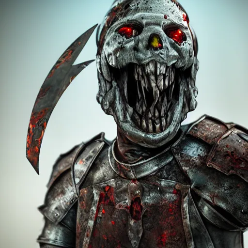 Image similar to a zombie knight, 8 k, shallow depth of field, 8 k, ultra high detail, concept art,