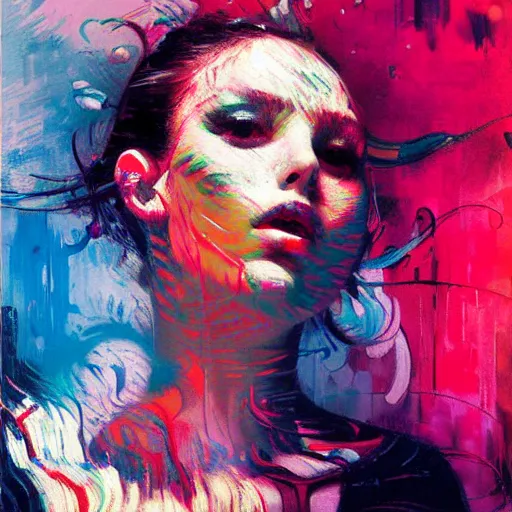 Image similar to portrait of beautiful girl sensual dancing, ecstatic, wonderful techno party, shades of blue, utopia, by by greg rutkowski, by jeremy mann, by francoise nielly, by vincent van gogh