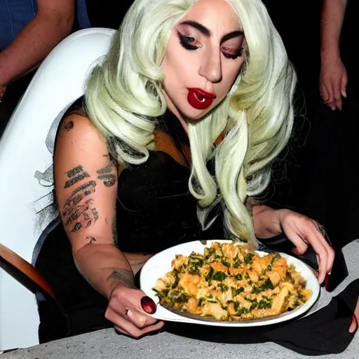 Prompt: lady gaga eating a plate poop, disgusting and delicious