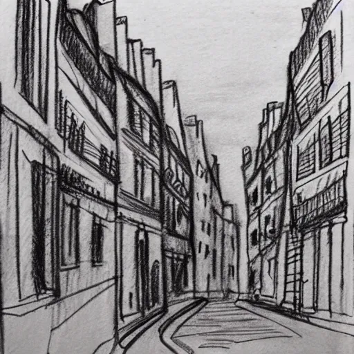 Prompt: hand drawing sketch of an old street in paris
