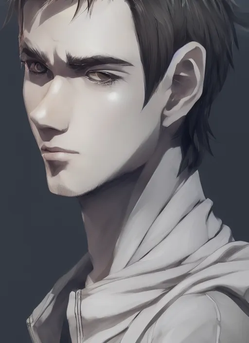 Image similar to detailed beautiful male character art of a protagonist, depth of field, on amino, by sakimichan patreon, wlop, weibo, lofter. com high quality art on artstation.