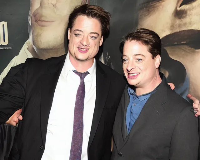 Prompt: Brendan Fraser triumphantly unjust'd