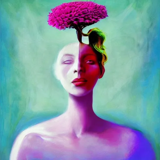 Image similar to huge flower as head, woman standing in a luxury apartment, surreal photography, dramatic light, impressionist painting, digital painting, artstation, georgia o'keeffe