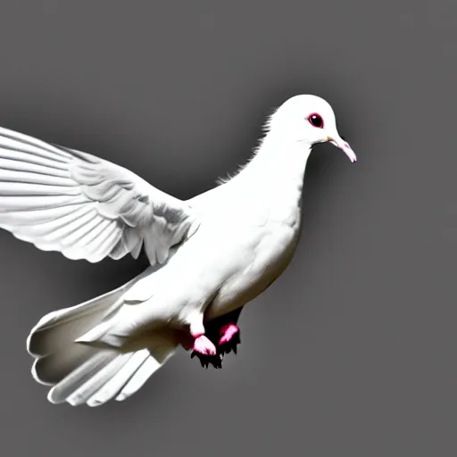 Prompt: a realistic photo of a white dove on a solid black background, high contrast, 8k, film grain, highly detailed