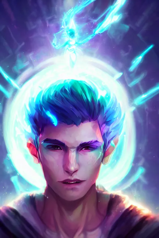 Prompt: a human elemental sorcerer, blurred environment background, colorful magic effects, white skin, portrait, male, sharp focus, digital art, concept art, dynamic lighting, by emylie boivin and rossdraws