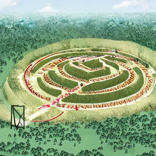 Prompt: a illustration of an architectural plan view of a labyrinth of the deforestation in amazona crisis