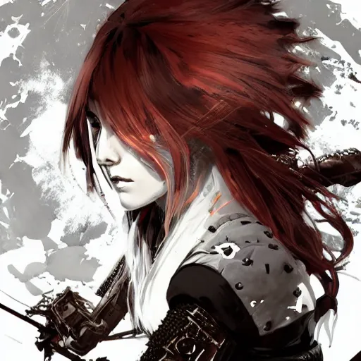 Prompt: highly detailed portrait of a punk young vampire hunter lady with wavy blonde hair, by Dustin Nguyen, Akihiko Yoshida, Greg Tocchini, Greg Rutkowski, Cliff Chiang, 4k resolution, nier:automata inspired, castlevania inspired, vibrant but dreary red, brown, white and black color scheme!!! ((Church background))