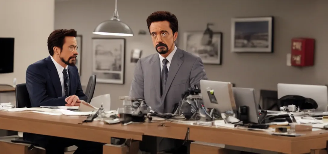 Image similar to a very high resolution image of ironman. from an episode of the office. photorealistic, photography