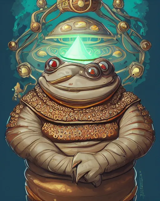 Image similar to a fat slimy anthropomorphic toad wearing regal ornate armor, bust shot, smooth, intricate, elegant, power aura, digital painting, artstation, concept art, high tech fantasy, sharp focus, illustration, art by james jean