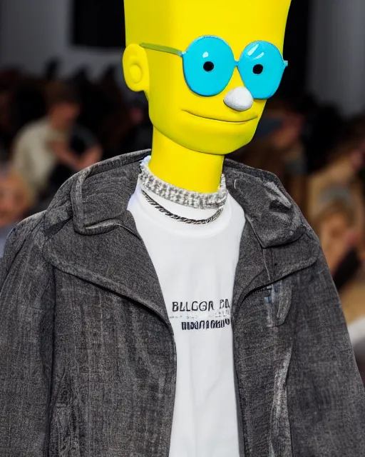 Image similar to Bart simpson hyperrealistic and heavy detailed balenciaga runway show of bart simpson , Leica SL2 50mm, vivid color, high quality, high textured