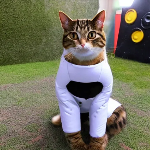 Prompt: a cat wearing a mecha suit