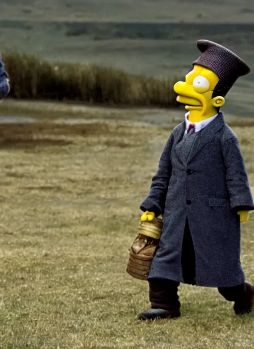 Image similar to film still of Sean Penn as Homer Simpson in Nanny McPhee, 4k