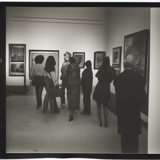 Prompt: visitors in the museum, 7 0 - s, polaroid photo, by warhol,