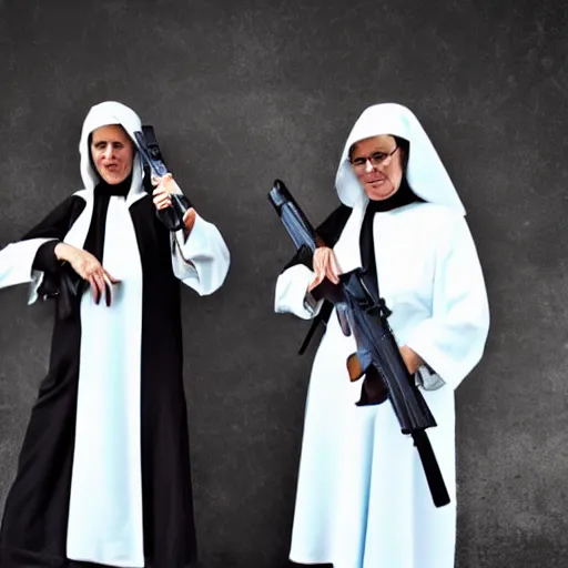 Prompt: nuns with guns