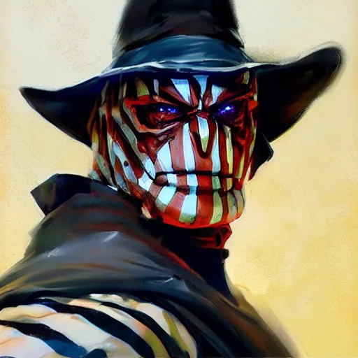 Image similar to greg manchess portrait painting of partially armored freddy krueger as overwatch character, medium shot, asymmetrical, profile picture, organic painting, sunny day, matte painting, bold shapes, hard edges, street art, trending on artstation, by huang guangjian and gil elvgren and sachin teng