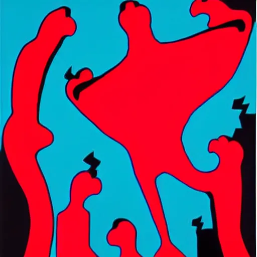 Image similar to by stephen ormandy ghastly cool red. the body art features a group of monsters who live in a castle & have to deal with frankenstein's monster.