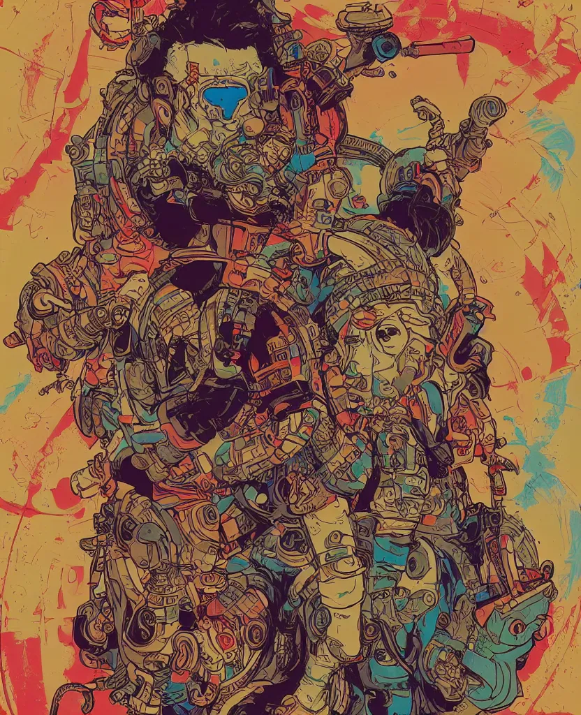 Image similar to ganesha, cyberpunk mercenary portrait illustration, pop art, splash painting, art by geof darrow, ashley wood, alphonse mucha, makoto shinkai