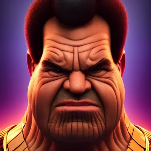 Prompt: a portrait of abdelfattah elsisi as thanos, the pixar adaptation, with same hairstyle, angry facial expressions, hyper detailed, digital art, trending in artstation, cinematic lighting, studio quality, smooth render, unreal engine 5 rendered, octane rendered