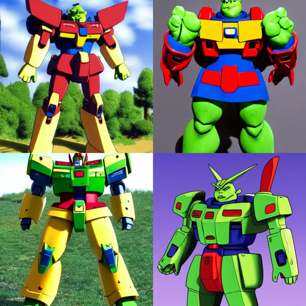 Prompt: Gundam that looks like Shrek