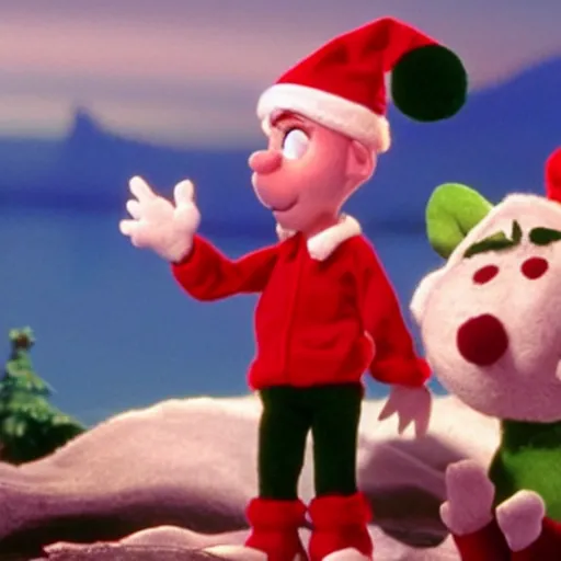 Image similar to Eminem on the island of misfit toys in the Rudolph the red nosed reindeer movie, claymation