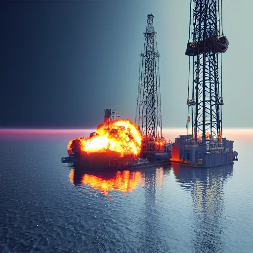 Image similar to oil platform, huge explosion with, vray, pathtracing