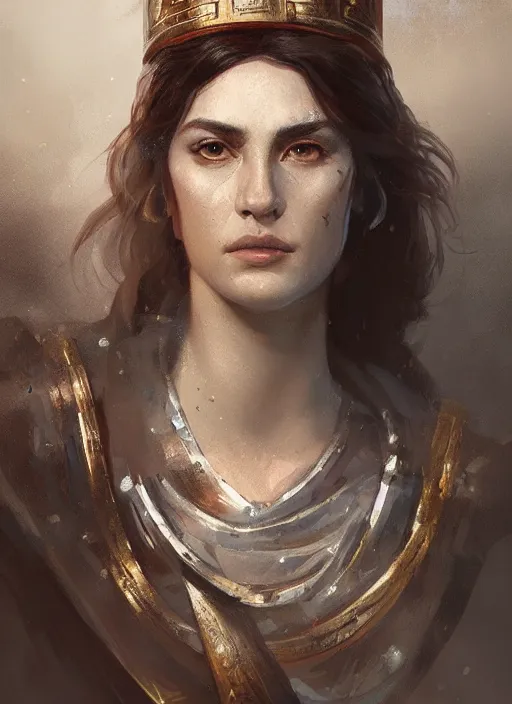 Image similar to A portrait of a beautiful greek warrior queen in the style of Greg Rutkowski, in style of Charles Sillem Lidderdale, artstation, high quality art