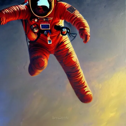 Image similar to among us red astronaut in spaceship painted by zdzisław beksinsk, 4 k, high quality, higly detailed, oil painting