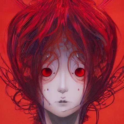 Image similar to prompt : red portrait soft light painted by james jean and katsuhiro otomo and erik jones, inspired by evangeleon anime, smooth face feature, intricate oil painting, high detail illustration, sharp high detail, manga and anime 1 9 9 0