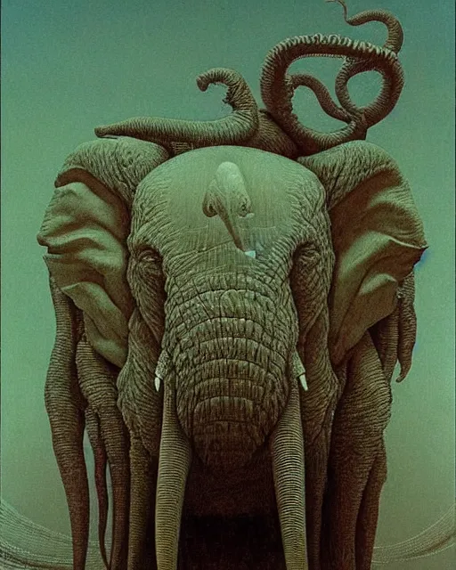 Prompt: eldritch elephant lovecraftian god by beksinski