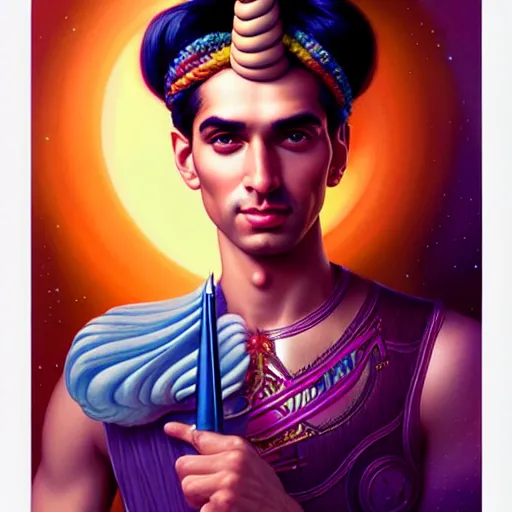 Image similar to portrait of himan riding an unicorn and, pixar style, by tristan eaton stanley artgerm and tom bagshaw.