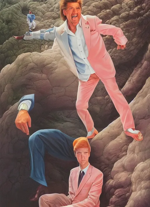 Image similar to ultrawide angle colour portrait masterpiece photography of vince mcmahon jr in leisure suit shot by annie leibovitz michael cheval miho hirano moebius josh kirb