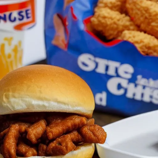 Prompt: Photo from article: Better than popeyes and chick-fil-a inside the new white castle spicy chicken sandwich which changed fast food