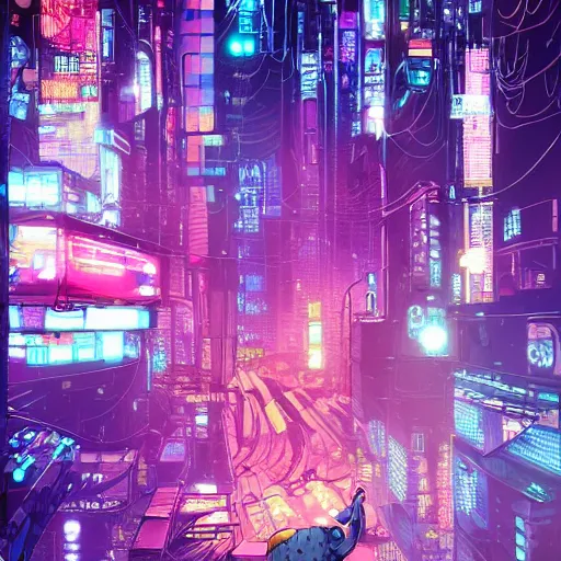 Prompt: high detailed humanized hamster in a cyberpunk rainy city at night by josan gonzalez, purple and blue neons, unreal engine, high quality, 4 k, uhd, trending on artstation, wires, blade runner vibes, ghost in the shell, akira, dorohedoro