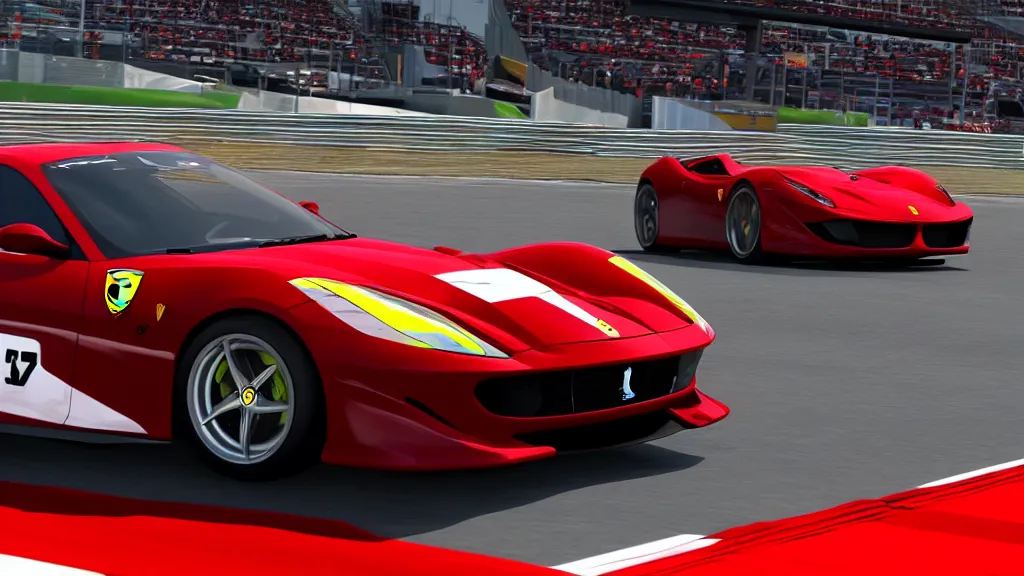 Image similar to forza motorsport screenshot of a ferrari on a racetrack