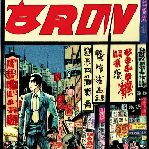 Image similar to glossy old advertising poster, batman walking through crowded hong kong street, vendors, joker!!!, drawn comic by junji ito, pastels, gradient