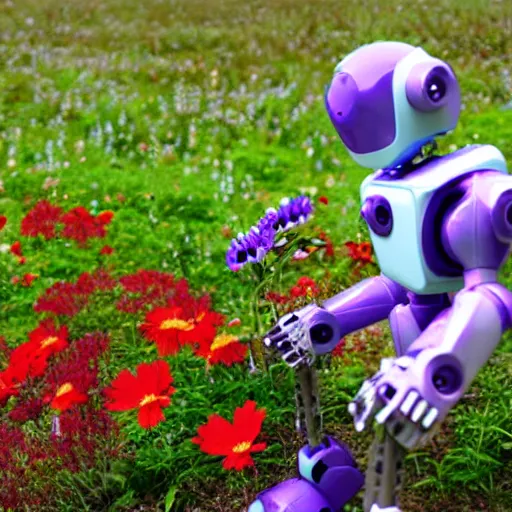 Prompt: flowers growing on a dead robot