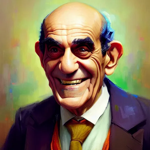 Image similar to portrait painting of abe vigoda, bright and energetic, with a sweet smile and floofy hair, render cinematic lighting art 1 9 2 0 period drama by bussiere rutkowski andreas rocha