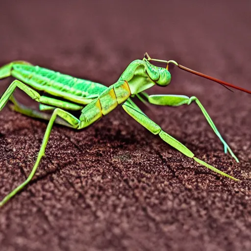 Image similar to 3 d praying mantis, macro, depth of field, f 1. 2 highly detailed