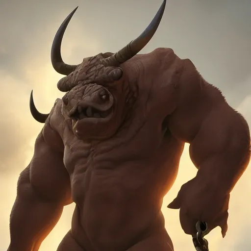 Image similar to Bull zoomorph creature, highly detailed, digital painting, Trending on artstation , HD quality, by Juanjo Guarnido, dramatic light, octane