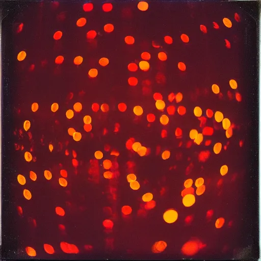 Prompt: analog vintage photography polaroid of abstract colorful lights, red color bleed, heavy film grain, bloom, glow