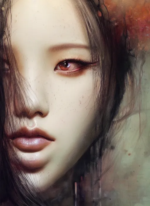 Prompt: jisoo of blackpink, snake, hyperrealistic portrait, perfect body, bladerunner street, by karol bak and agnes cecile, album cover, fantasy art, photo realistic, dynamic lighting, artstation, poster, volumetric lighting, very detailed face, 8 k, award winning