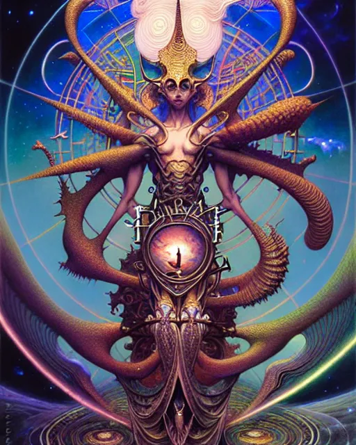 Image similar to the world tarot card, fantasy drawing made of fractals, ultra realistic, wide angle, intricate details, the fifth element artifacts, highly detailed by peter mohrbacher, hajime sorayama, wayne barlowe, boris vallejo, aaron horkey, gaston bussiere, craig mullins