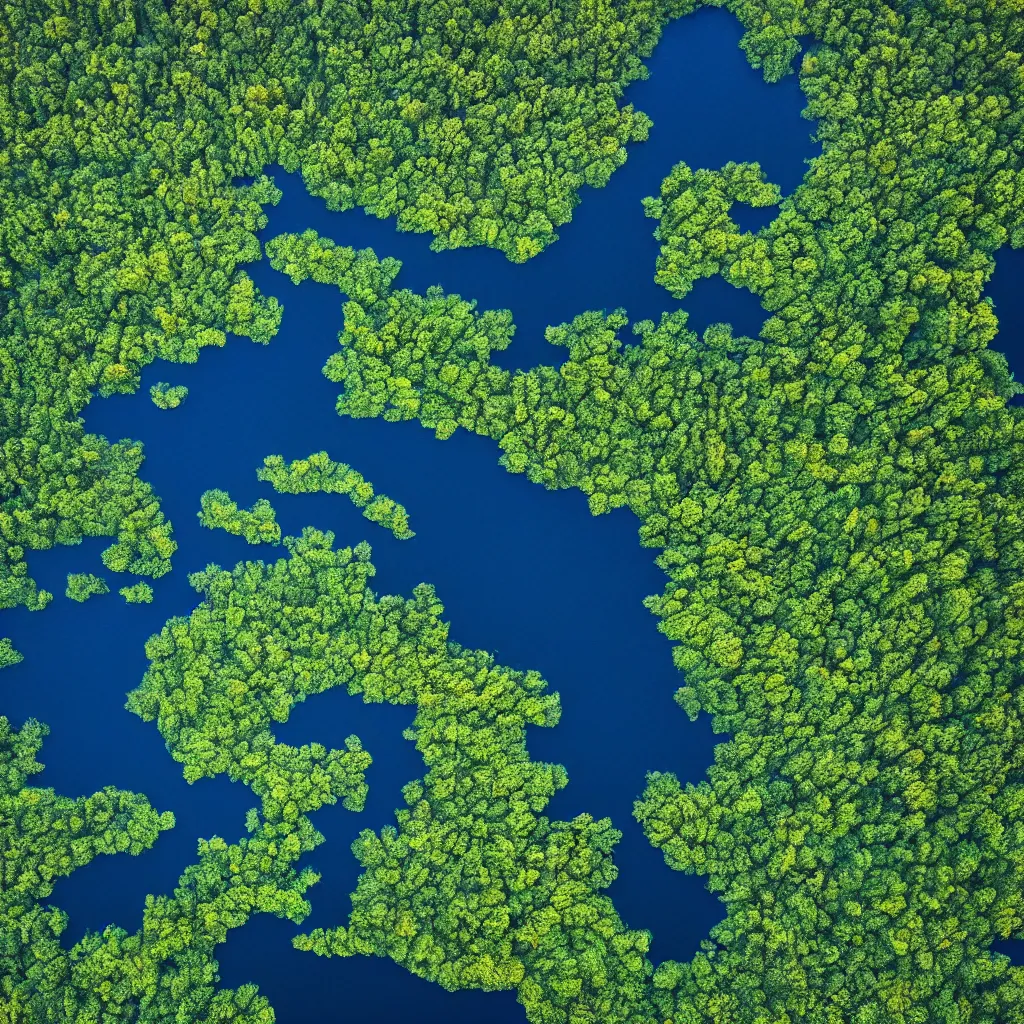 Prompt: ariel view of lake, shaped like a map of lithuania, very detailed, 4 k, award winning photography