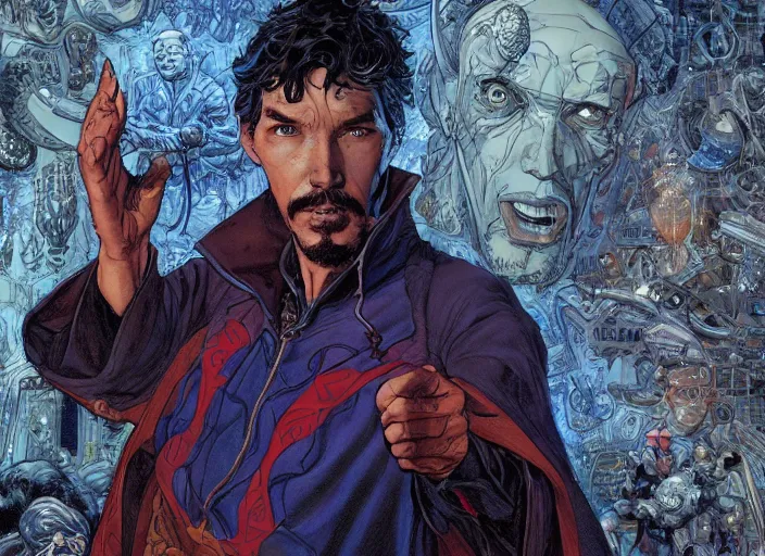 Prompt: a highly detailed comic portrait of stephen strange, james gurney, james jean